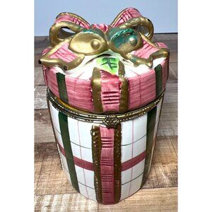 Ceramic Gift Box Design Decorative Hinged Jar With Bow